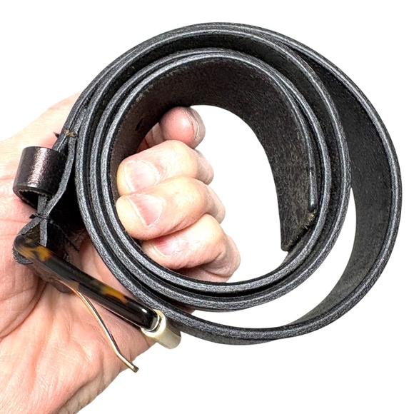 belt MICHAEL KORS black leather tortoise shell S/M buckle 1.5" wide gold accent - Picture 5 of 9